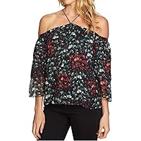 Womens Tiered Sleeve Knit Blouse, Black, Small