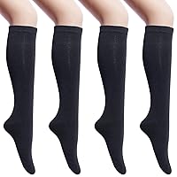 Senker Fashion Women's 4 Pairs Knee High Casual Solid Knit Socks, L Black(4 Pairs)