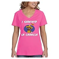 Women's I Survived La Chancla Mexican Cinco De Mayo Mexican Spring Break V-Neck Short Sleeve T-Shirt