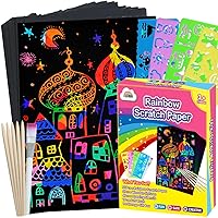 ZMLM Scratch Paper Art Set, 60 Pcs Rainbow Magic Scratch Paper for Kids Black Scratch it Off Art Crafts Kits Notes Sheet with 5 Wooden Stylus for Girl Boy Halloween Party Game Christmas Birthday Gift