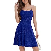 Bbonlinedress Spaghetti Straps Sparkly Homecoming Dress Fit and Flare Glitter Mini Swing Semi Formal Prom Party Club Dress