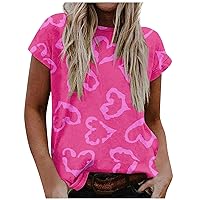 T Shirts for Teen Girls Valentine Crewneck Short Sleeve Tops Lightweight Holiday Oversized Shirts for Women