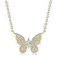 Allurez Diamond Marquise Butterfly Pendant Necklace 14k Yellow Gold (0.23ct)