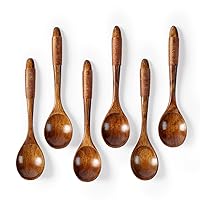 6 PCS Wooden Spoons for Honey, 6.7 inch Small Wooden Spoons - Perfect for Tea, Coffee & Soup, Little Wooden Serving Table Spoons Set, Bulk Bamboo Teaspoon for Eating with Wrapped Handles