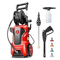 DNA MOTORING TOOLS-00229 Up to 2176 PSI Pressure 2.4 GPM Max Flow Electric Pressure Washer for Yard and Car Cleaning with Spray Nozzle Foam Bottle + 4 Turbo Nozzles IPX5 Driveway Patio Deck(Red)