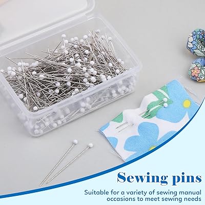 Sewing Pins, 300 PCS Straight Pins for Fabric, White Pearlized Ball Head  Quilting Pins Long 1.5inch, Sewing Pins with Transparent Plastic Box for