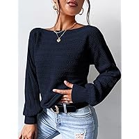 Women's Sweater Batwing Sleeve Pointelle Knit Sweater Sweater for Women (Color : Navy Blue, Size : Medium)