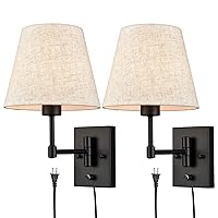 Swing Arm Wall Sconces Set of Two Modern Black Sconce Light Plug in Wall Sconce with Shade, Black Swing Arm Wall Lamp with Plug in Cord for Bedroom Foyer Living Room