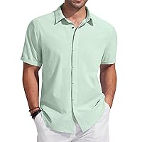 Men's Casual Summer Short Sleeve Casual Shirts Button Down Linen Shirts for Men Cotton Beach Summer Wedding Shirt Tops