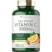 Carlyle Vitamin C 2000mg | with Rose HIPS | 150 Caplets | Vegetarian, Non-GMO, Gluten Free Supplement
