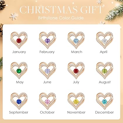 CDE Forever Love Heart Stud Earrings 925 Sterling Silver with Birthstone Zirconia, Christmas Birthday Jewelry Gifts for Women Girls