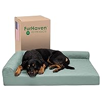 Furhaven Orthopedic Dog Bed for Large Dogs w/ Removable Bolsters & Washable Cover, For Dogs Up to 95 lbs - Pinsonic Quilted Paw L Shaped Chaise - Iceberg Green, Jumbo/XL