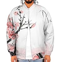 Japanese Cherry Tree Blossom Men‘s Baseball Jacket Long Sleeve Casual Coat Bomber Jacket Unisex Streetwear