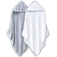 BAMBOO QUEEN 2 Pack Baby Bath Towel - Rayon Made from Bamboo - Ultra Soft Hooded Towels for Babies,Toddler,Infant - Newborn Essential -Perfect Baby Registry Gifts, 37.5x37.5 in - Grey and White