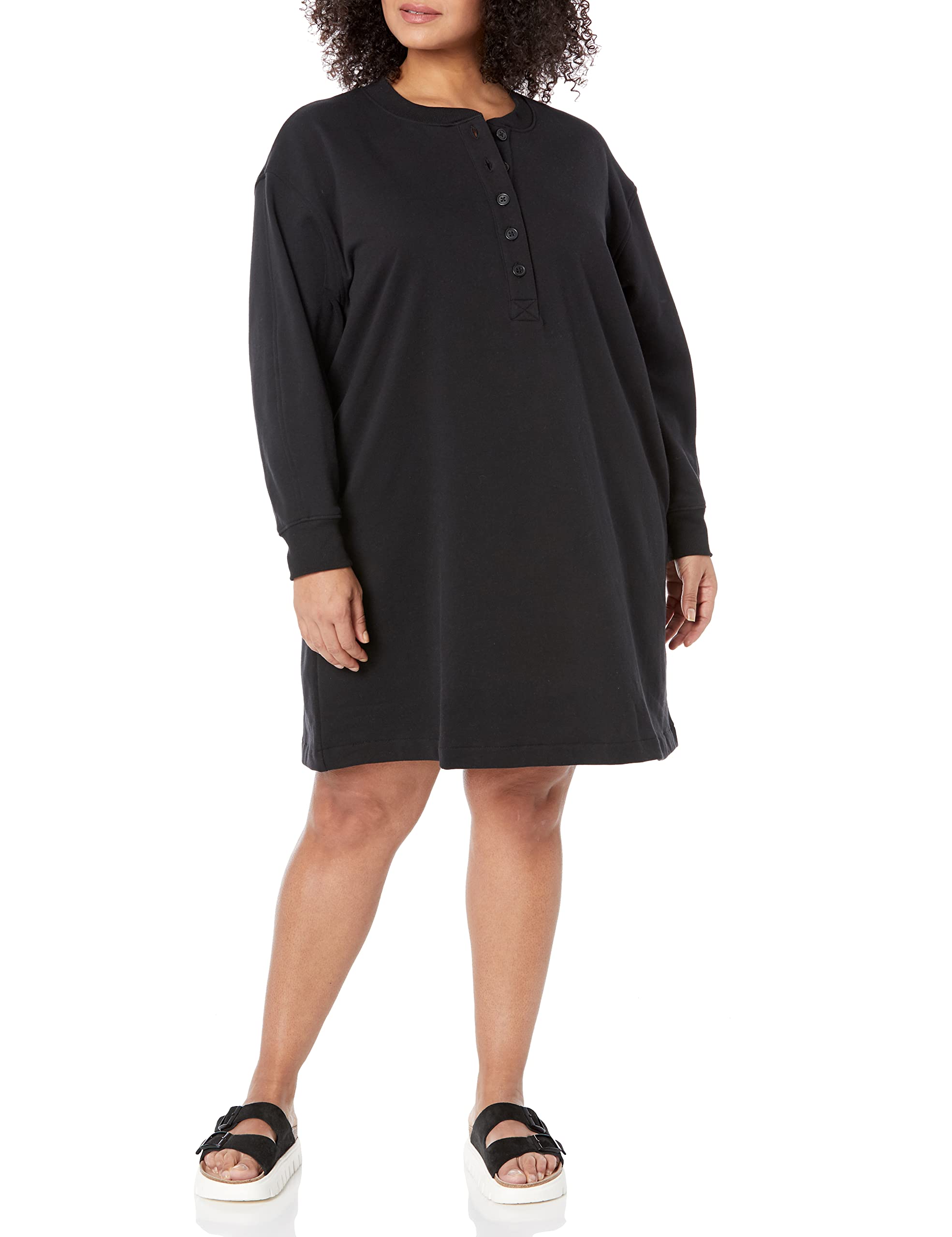 Amazon Essentials Women's Knit Henley Sweatshirt Dress (Available in Plus Size)
