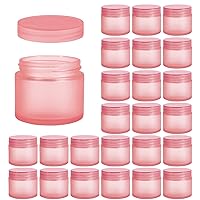 2oz Glass Jars 24 Pack, Hoa Kinh Mini Round Pink Frosted Glass Jars with Inner Liners and Pink Lids, Perfect for Storing Lotions, Powders and Ointments.