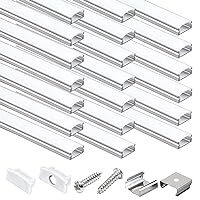 20-Pack 3.3ft/1Meter U Shape LED Aluminum Channel System with Milky White Diffuser Cover,Mounting Clips and End Caps,Easy Cut and Installed Aluminum Profiles，U2040，8x17mm.