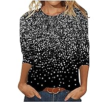 Crew Neck Womens Tops 3/4 Sleeve Colorful 2024 Western Tshirts Shirts for Women Casual Spring Vintage Going Out Tops