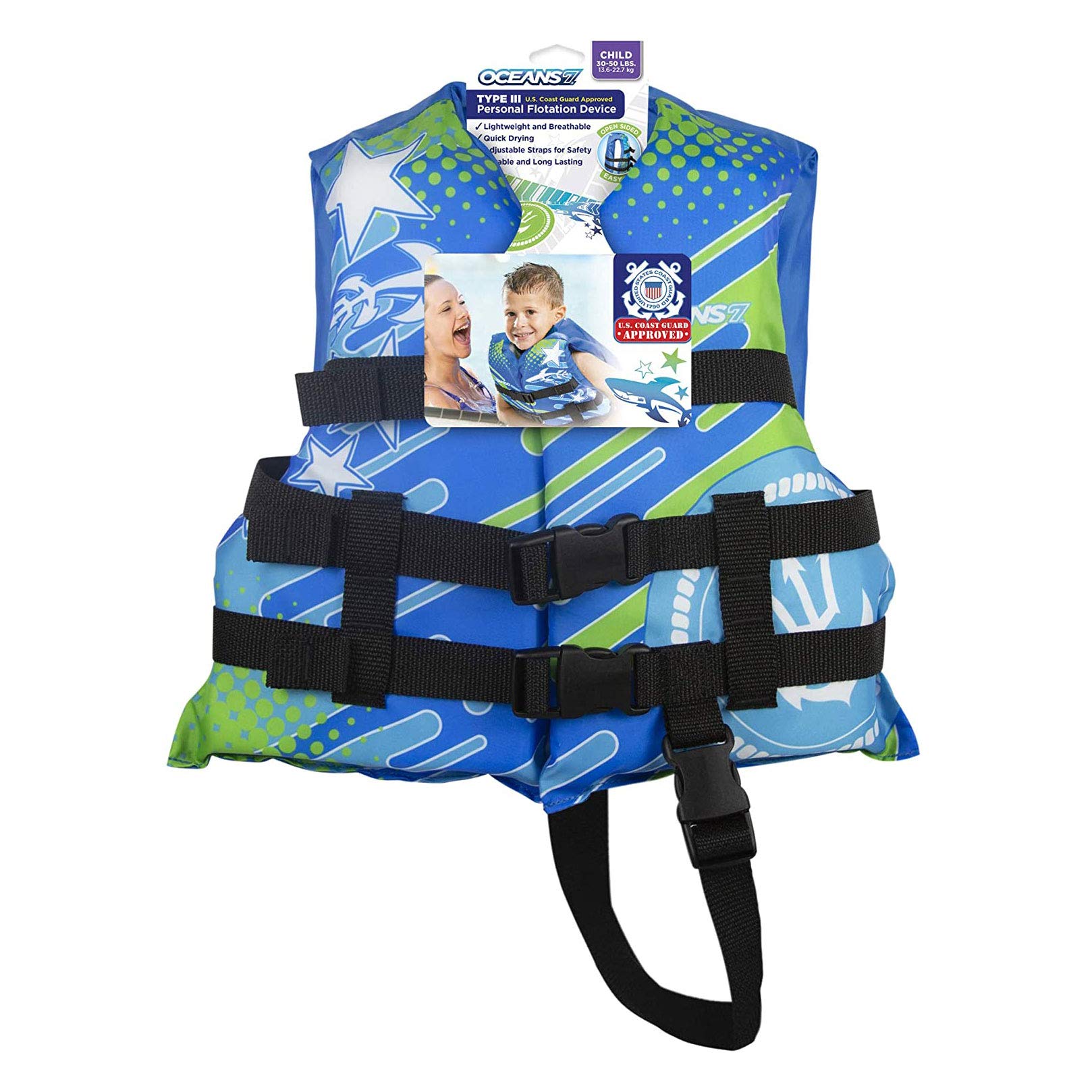 Oceans 7 US Coast Guard Approved, Infant-Child-Youth Life Jacket Vest – Sizes for 8-90 lbs. – Type III Vest, PFD, Personal Flotation Device