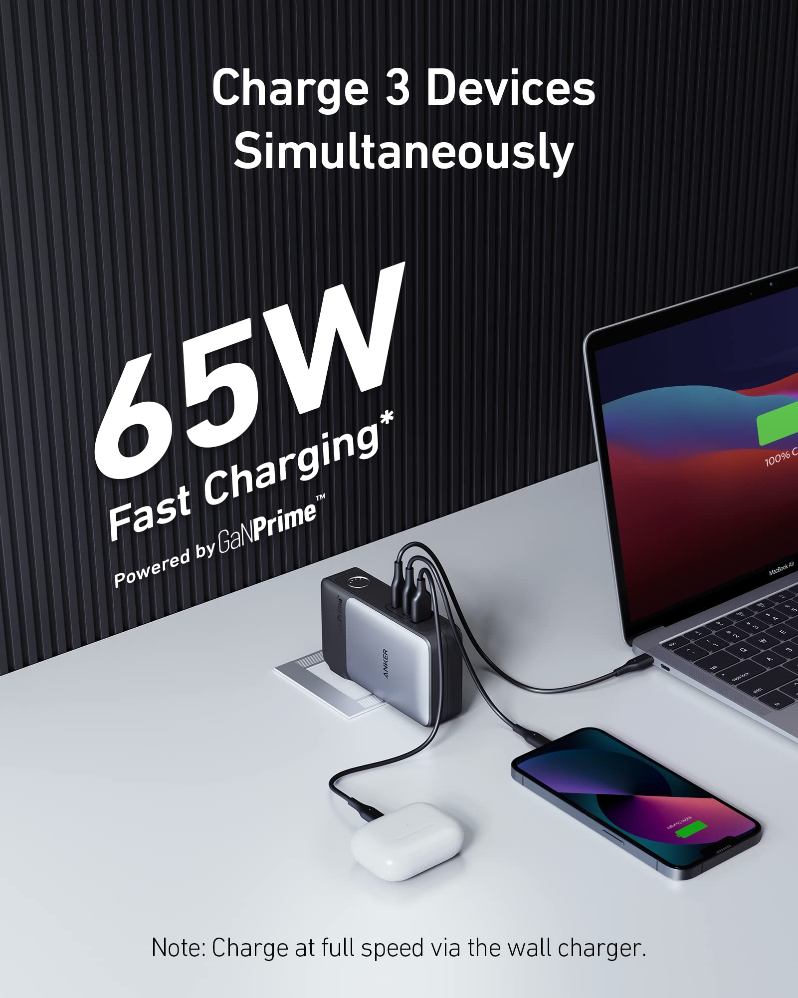 Anker Power Bank (GaNPrime PowerCore 65W), 2-in-1 Hybrid Charger, 10,000mAh 30W USB-C Portable Charger with 65W Wall Charger, Works for iPhone 14/13, Samsung, Pixel, MacBook, Dell, and More