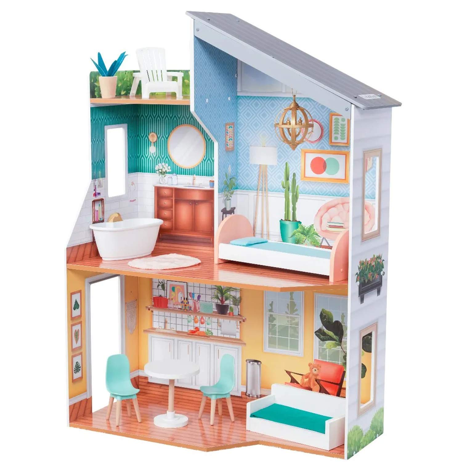 KidKraft Emily Wooden Dollhouse with 10 Accessories Included, for 12