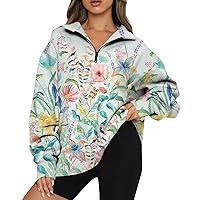 Comfy Clothes For Women Women's Casual Fashion Long Sleeve Flower Print Oversize Zip Sweatshirt Top