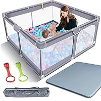 TODALE Baby Playpen with Playmat- Safe Sturdy Anti-Slip, No Gaps Play Yard for Floor, Baby, Toddler, Infant, Child, Indoor & Outdoor, Self-Inflatable Foldable Mat, Play Pen & Play Mat (Gray,50”×50”)