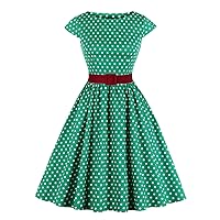 Carnevale New Women Point Embroidery Stitching Temperament Swing Retro Autumn Short Sleeve Sexy Beach(2-Green,Small)