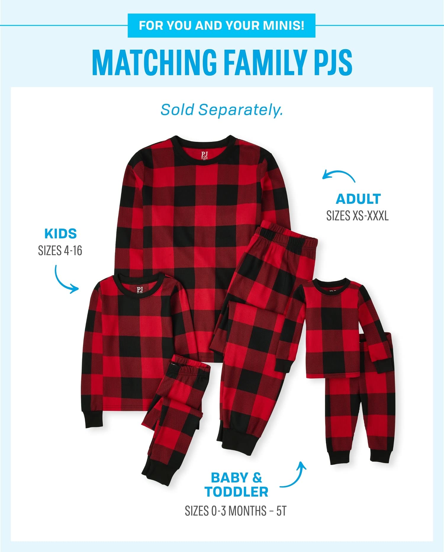 The Children's Place Kids 2 Piece Family Matching, Festive Christmas Pajama Sets, Cotton, Red/Black, 6