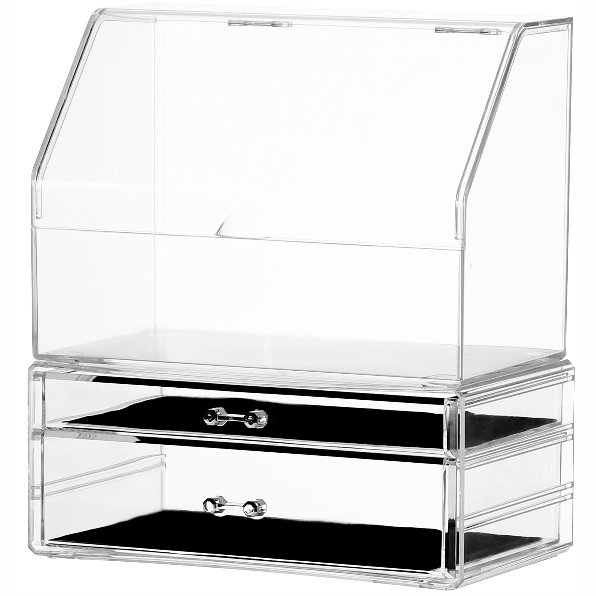 Cq acrylic Cosmetic Display Cases with LId Dustproof Waterproof for Bathroom Countertop Stackable Clear Makeup Organizer and Storage with 2 Drawers,Set of 2