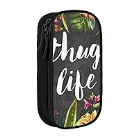 Thug Life Flowers Printed Cosmetic Bag Portable Makeup Bag Travel Jewelry Case Handbag Purse Pouch Black