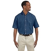 Men's 6.5 oz. Short-Sleeve Denim Shirt, Large, DARK DENIM