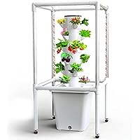 Hydroponics Growing System,18-Plant Hydroponics Tower Indoor Vertical Garden with LED Timing Grow Light,Nursery Germination Kit Including Water Level,Water Tank,Timer