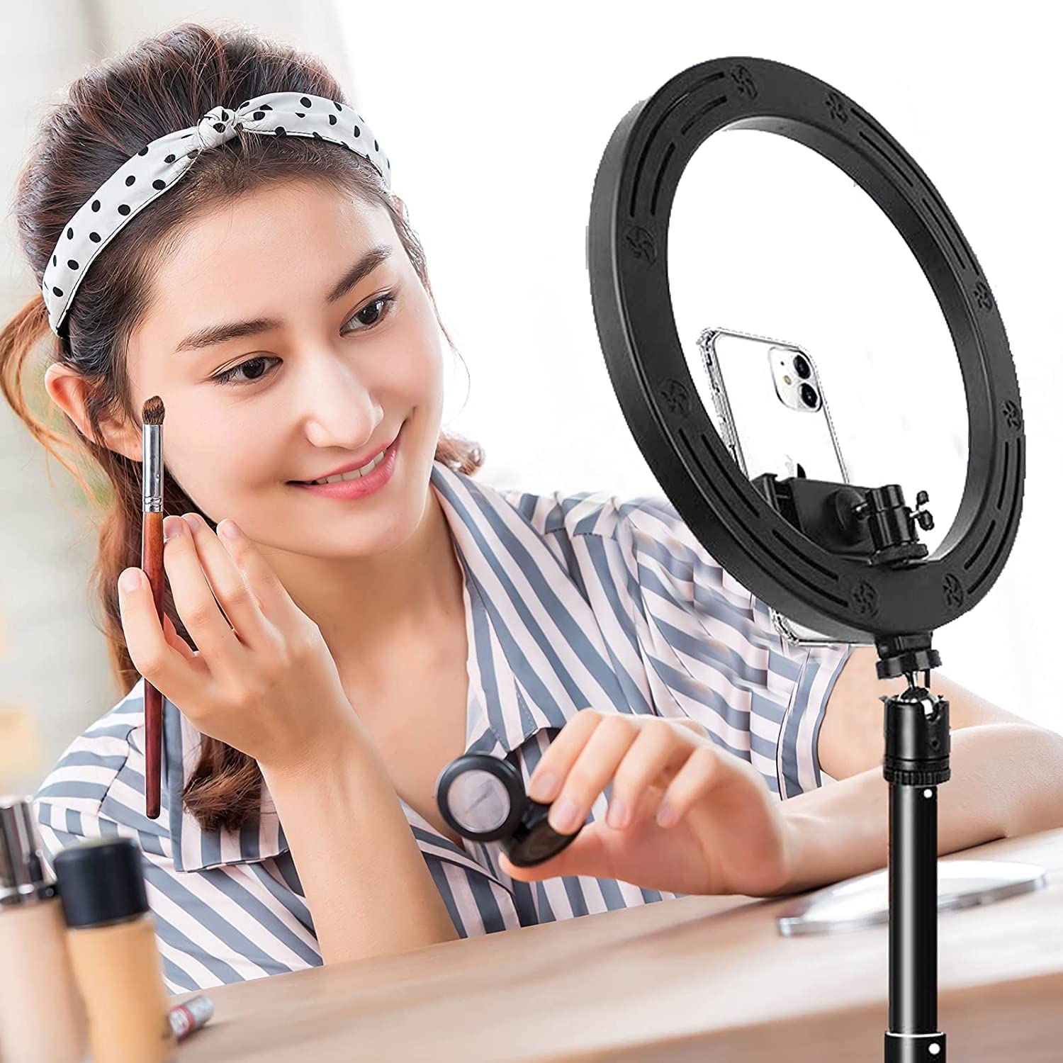 Threebro Ring Light, 12.8 inch RGB Ring Light with Stand, More Than 20 Colors Modes Dimmable Ring Light with 3 Phone Holder Suitable for YouTube/Shooting/Live
