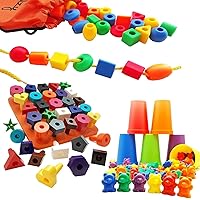 Skoolzy Preschool Toddler Toy Set Rainbow Counting Bears Peg Board and Lacing Beads - Occupational Therapy Autism PreK Learning Toys