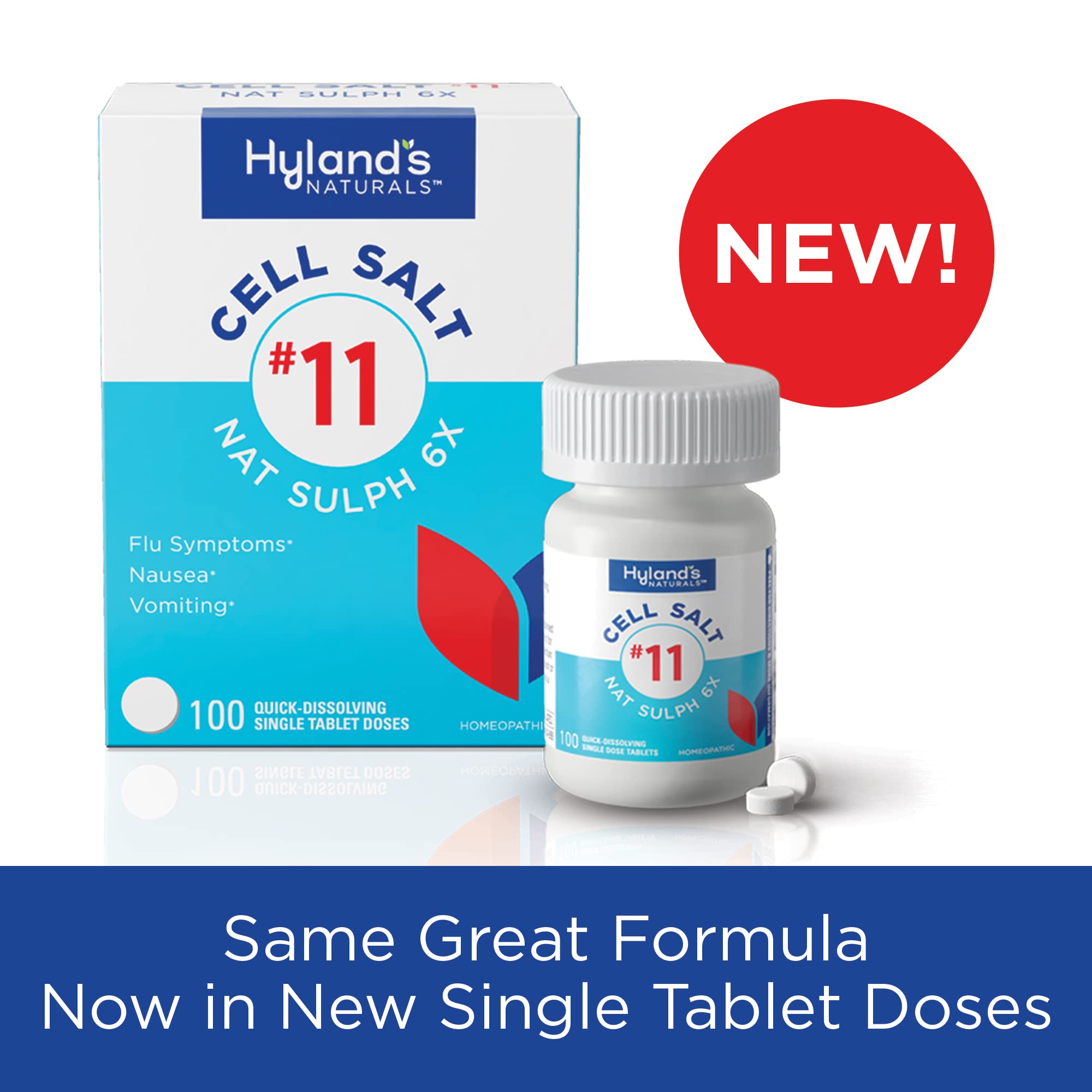 Hyland’s Naturals No. 11 Cell Salt Nat Sulph 6X Tablets, Cold and Flu Medicine, Nausea Relief, Quick Dissolving Tablets, 100 Count
