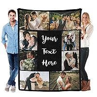 Dr.TOUGH Custom Blanket with Photo Text Personalized Throw Blanket Customized Picture Blanket for Lover Family Dog Pet Personalized Gift Birthday Valentine(8 Photo)