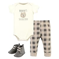 Hudson Baby Unisex Baby Unisex Baby Cotton Bodysuit, Pant and Shoe Set, Snuggle Bear, 6-9 Months