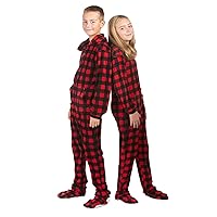 Hoodie Footed Onesie Buffalo Red & Black Plaid Fleece Footed Pajamas for Boys & Girls