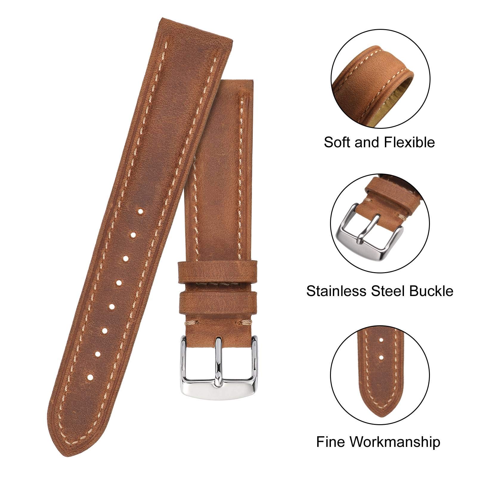 BISONSTRAP Watch Strap, Vintage Leather Replacement Bracelet, Band Width-14mm 15mm 16mm 17mm 18mm 19mm 20mm 21mm 22mm 23mm 24mm