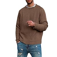 Men's Crew Neck Sweater Casual Long Sleeves Loose Fit Pullovers Solid Color Waffle Knit Jumper Sweaters