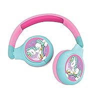 Lexibook Unicorn 2-in-1 Bluetooth Headphones for Kids - Stereo Wireless Wired, Kids Safe, Foldable, Adjustable, HPBT010UNI, Pink, 16.5 x 8 x 18.5 cm