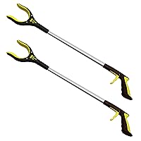 2-Pack 34 Inch Extra Long Grabber Reacher with Rotating Jaw - Mobility Aid Reaching Assist Tool (Yellow)
