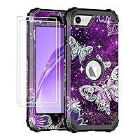 Rancase for iPhone SE 2022/2020 Case,Three Layer Heavy Duty Shockproof Protection Hard Plastic Bumper +Soft Silicone Rubber Protective Case for Apple iPhone SE 2022/2020 4.7 inch,Butterfly