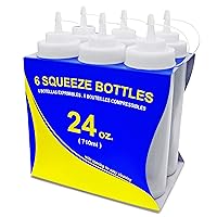 New Star Foodservice 533814 Squeeze Bottles, Plastic, Wide Mouth, 24 oz, Clear, Pack of 6