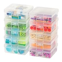 IRIS USA 10 Pack Plastic Hobby Art Craft Supply Organizer Storage Containers with Latching Lid, for Pens & Pencils, Ribbons, Wahi Tape, Beads, Sticker, Yarn, Ornaments, Stackable, Clear, Small