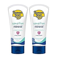 Sensitive 100% Mineral Sunscreen Lotion SPF 50 Twin Pack | Body Sunscreen, Sensitive Skin Sunblock, Oxybenzone Free Sunscreen, Banana Boat Mineral Sunscreen SPF 50, 6oz each