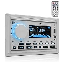 Pyle Boat Bluetooth Marine Stereo Receiver-Marine Head Unit Double DIN Stereo Receiver Power Amplifier&Speaker Kit-Hands-Free Calling,AM/FM/MP3/BT/USB/AUX-Remote,Speakers-Pyle PLMR3DNWT(White)