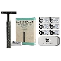 Gun Black Safety Razor Kit, Includes 1 Safety Razor with 10 Blades and 1 Razor Blade Bank with 30 Blades