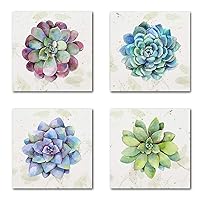 Yatehui Succulent Plants Wall Art Simple Life Canvas Giclee Prints 4 Pieces Watercolor Hand-Drawn Colorful Leaf Pictures Botanical Paintings for Living Room Kitchen Decor 12 x 12 Inches